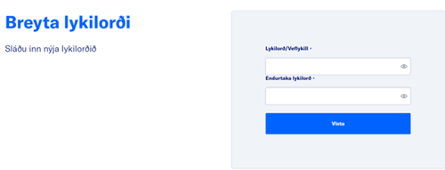 Þú færist inn á síðu þar sem þú getur breytt lykilrðinu