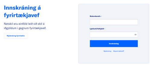 innskráningarsíða til að skrá sig inn eftir nýskráningu