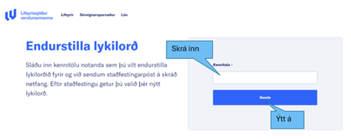 Slá inn kennitölu og ýta á senda